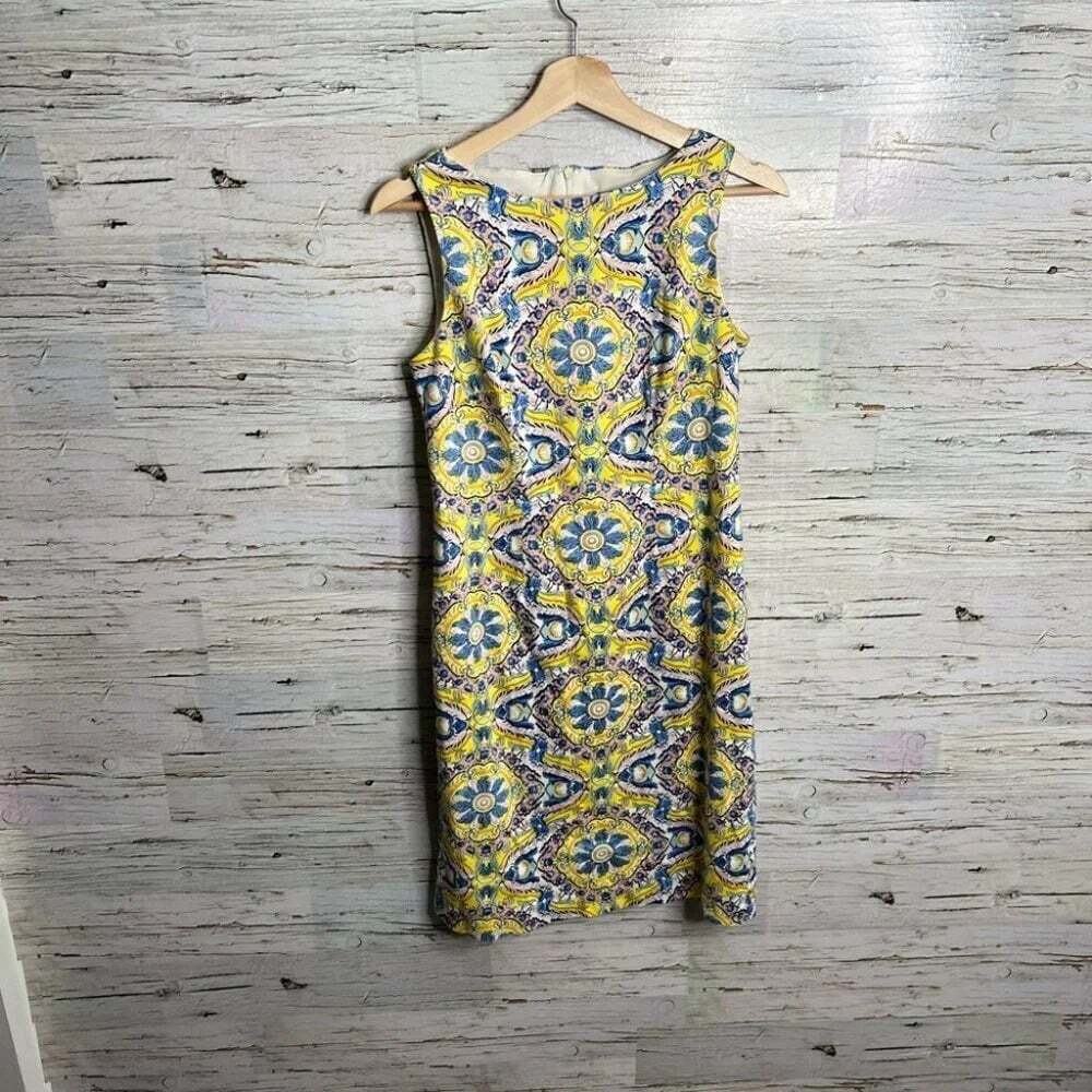 Chetta b midi yellow blue dress  pattern print size 2